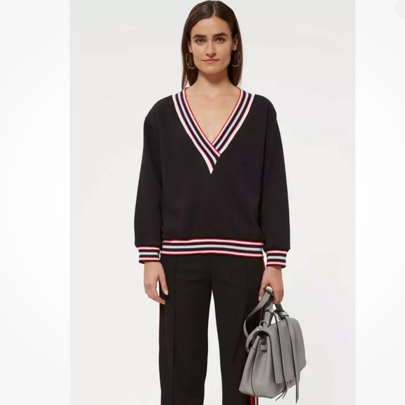 Rebecca Minkoff Women's Black Kristine Sweatshirt V neck Stripes size XS - Picture 1 of 4
